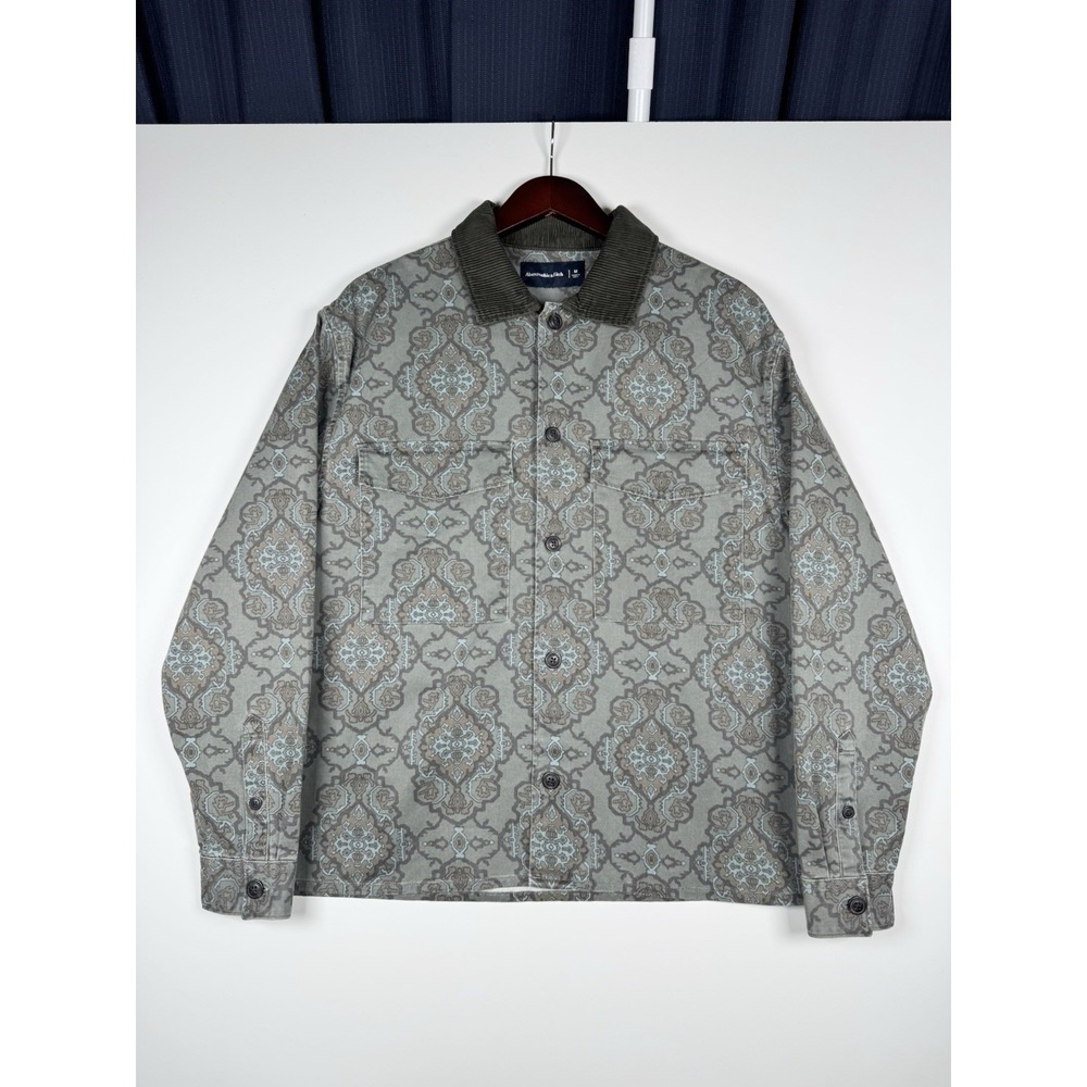 ABERCROMBIE & FITCH Tapestry Print Jacket Green - Corduroy Collar - Men's M
